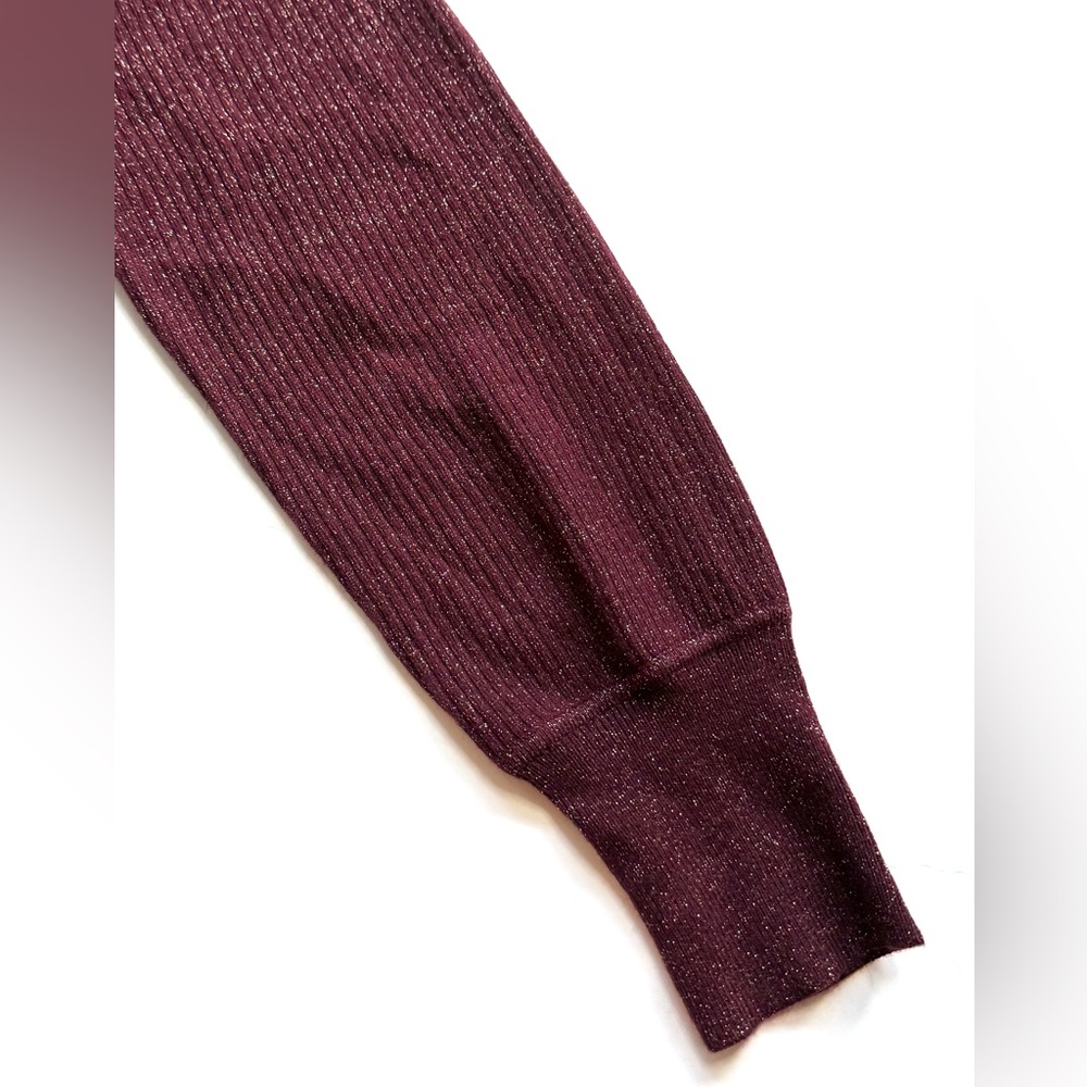 NWT LOFT Puff Sleeve Shimmer Sweater Maroon Size M Petite - Picture 7 of 8